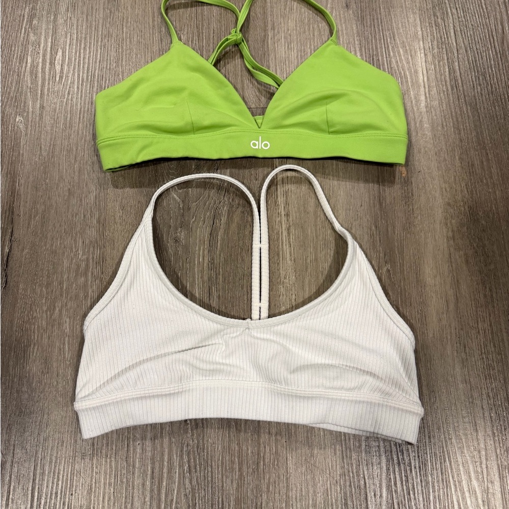ALO Yoga Lime Green and White Bralette Duo